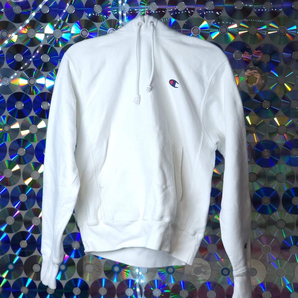 White Champion Reverse Weave Hoodie